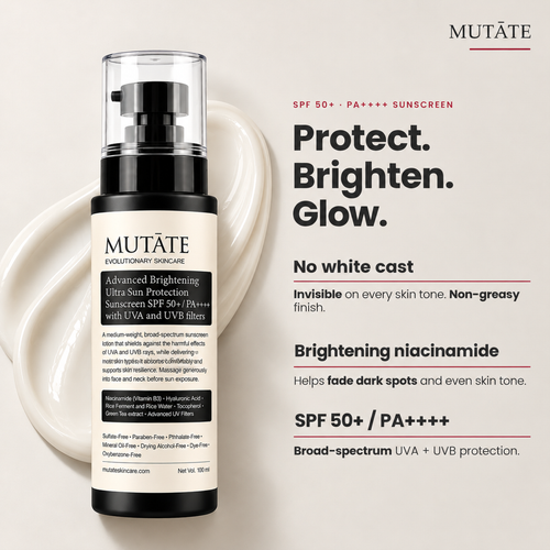 Mutate SPF 50+ sunscreen with no white cast, niacinamide and broad-spectrum protection